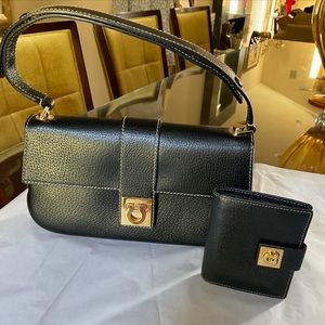 Salvator Ferragamo Gancini Mini Shoulder Bag in black with gold hardware. NWOT